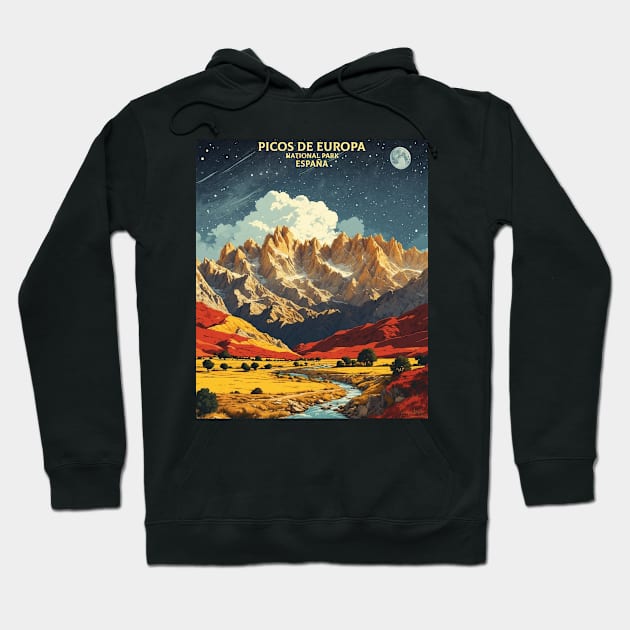 Picos de Europa starry night Spain Travel Tourism Retro Vintage Hoodie by TravelersGems